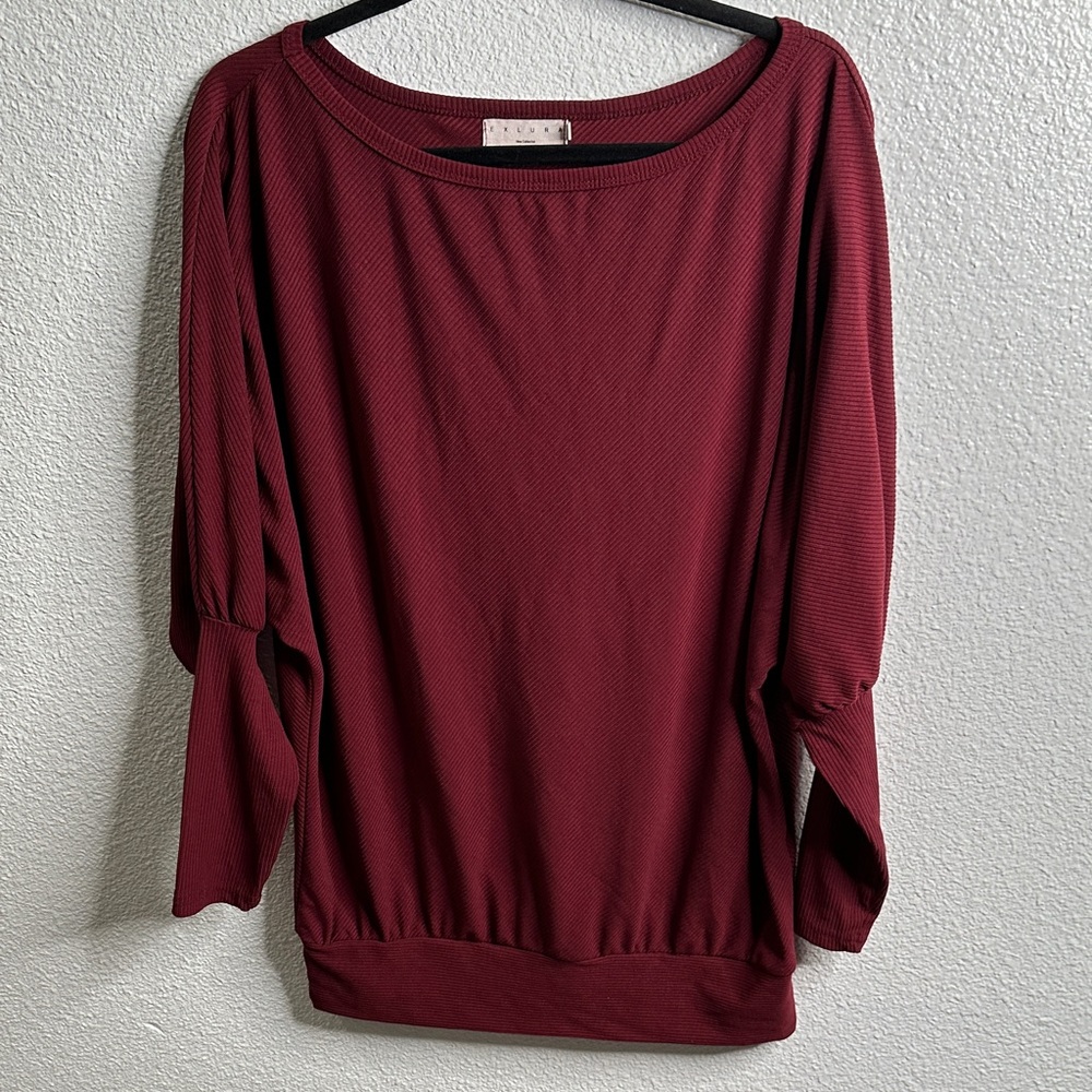 EXLURA Burgundy Long Sleeve ripped Top size m
